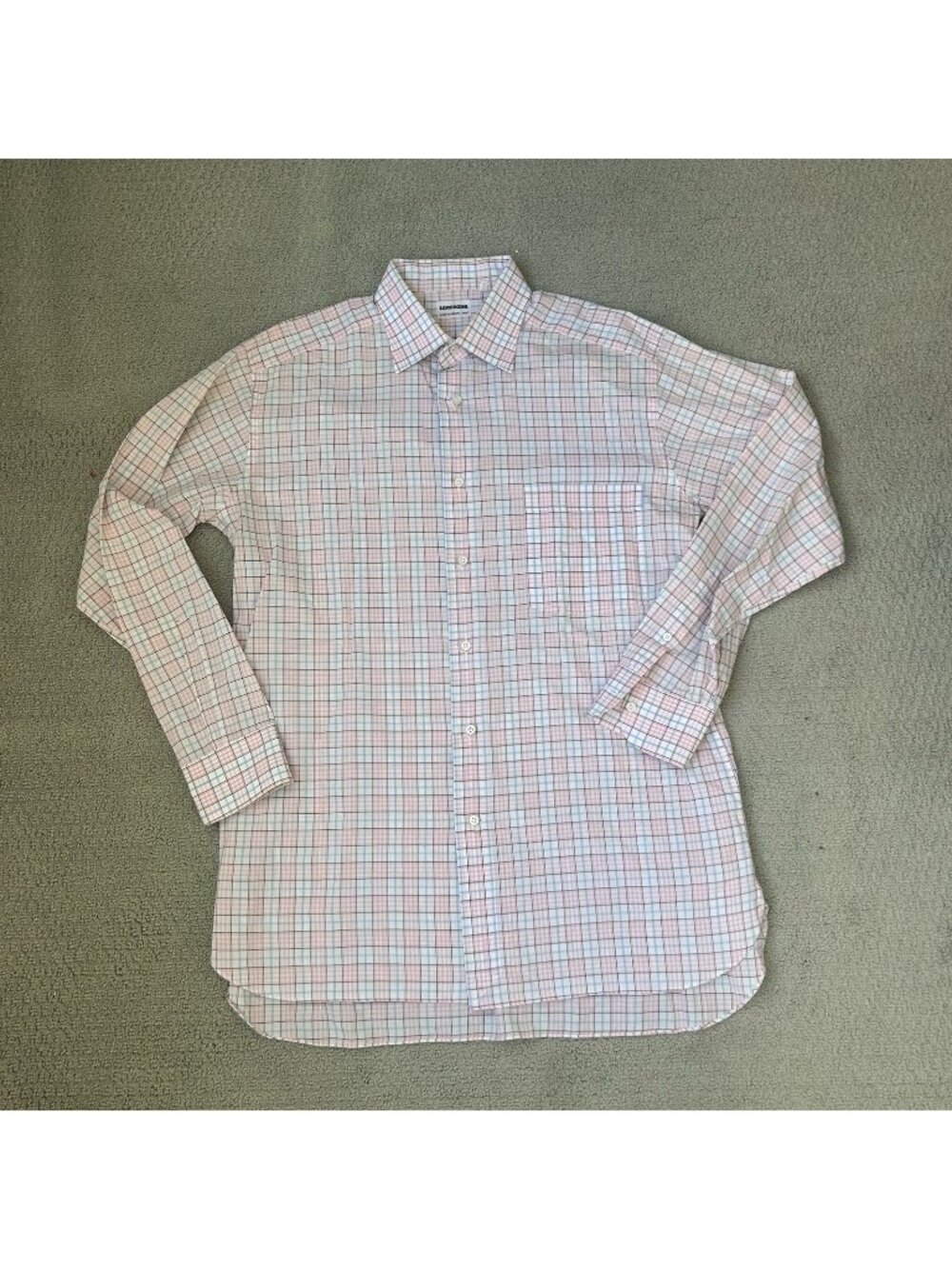 Lorenzini Italy Mens Pink Blue Cotton Plaid Button Up Shirt Size 16 Collar 41